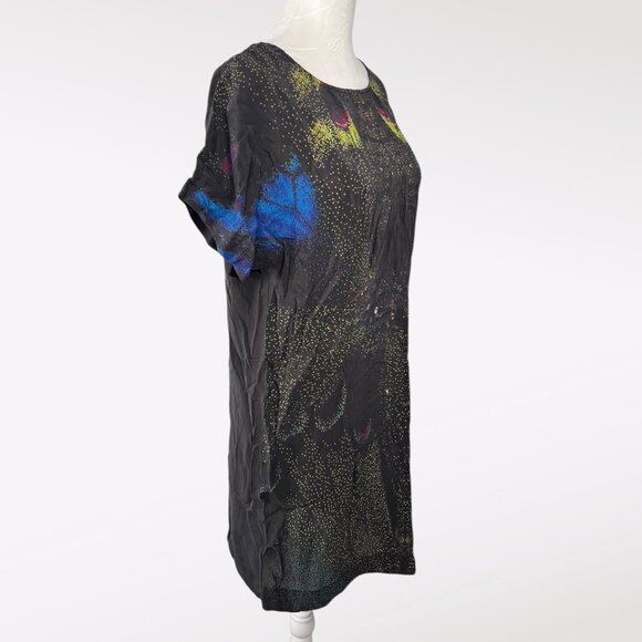 French Connection Silk Tunic Dress Abstract Print Black Blue Yellow Size 4 - Picture 6 of 8